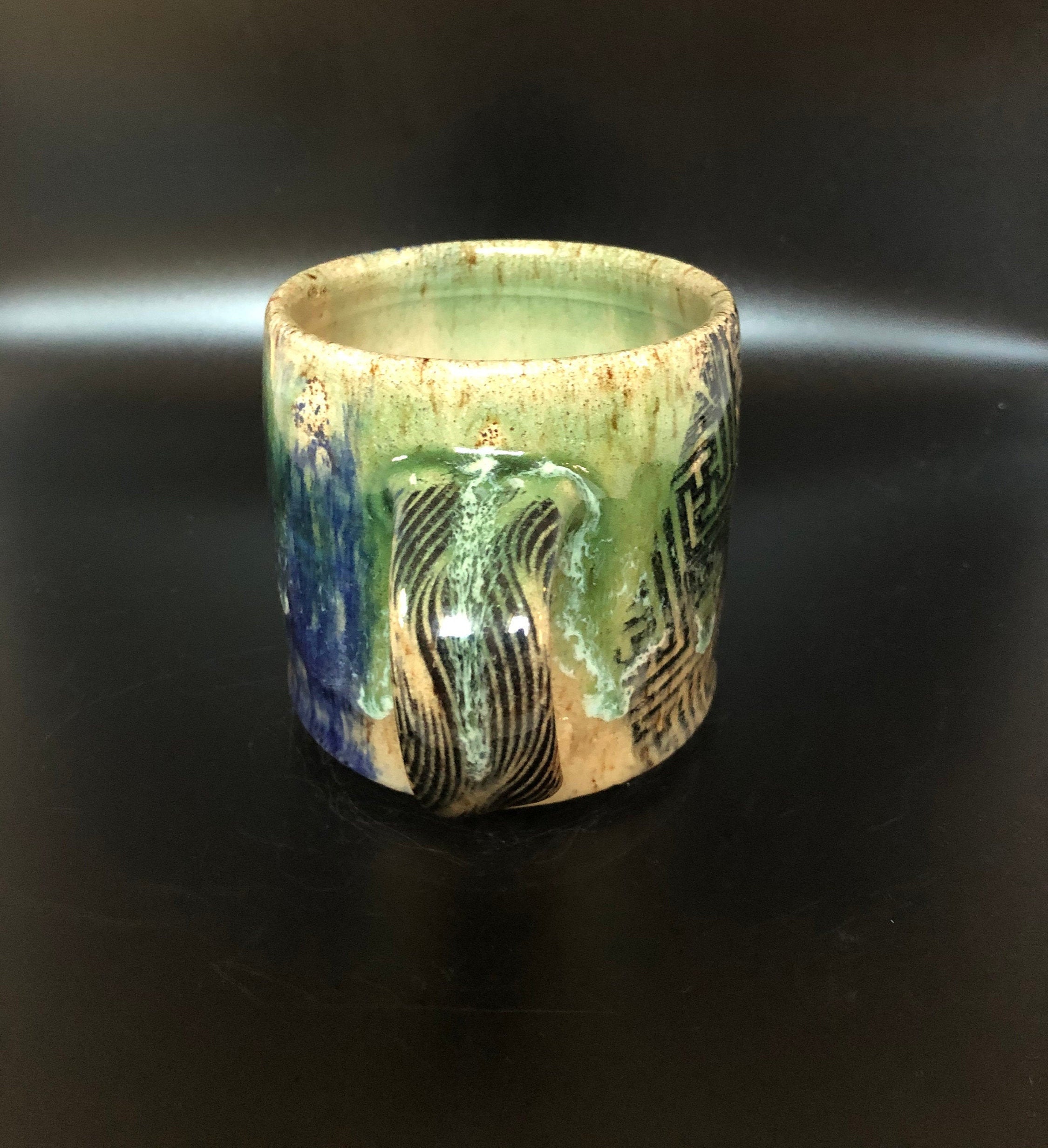 Underglaze Design with Floating Blue Glaze Stoneware Mug Etsy