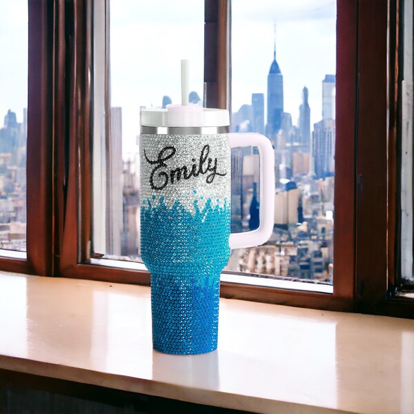Crystal with Midnight Blue Star 40 oz Rhinestone Tumbler