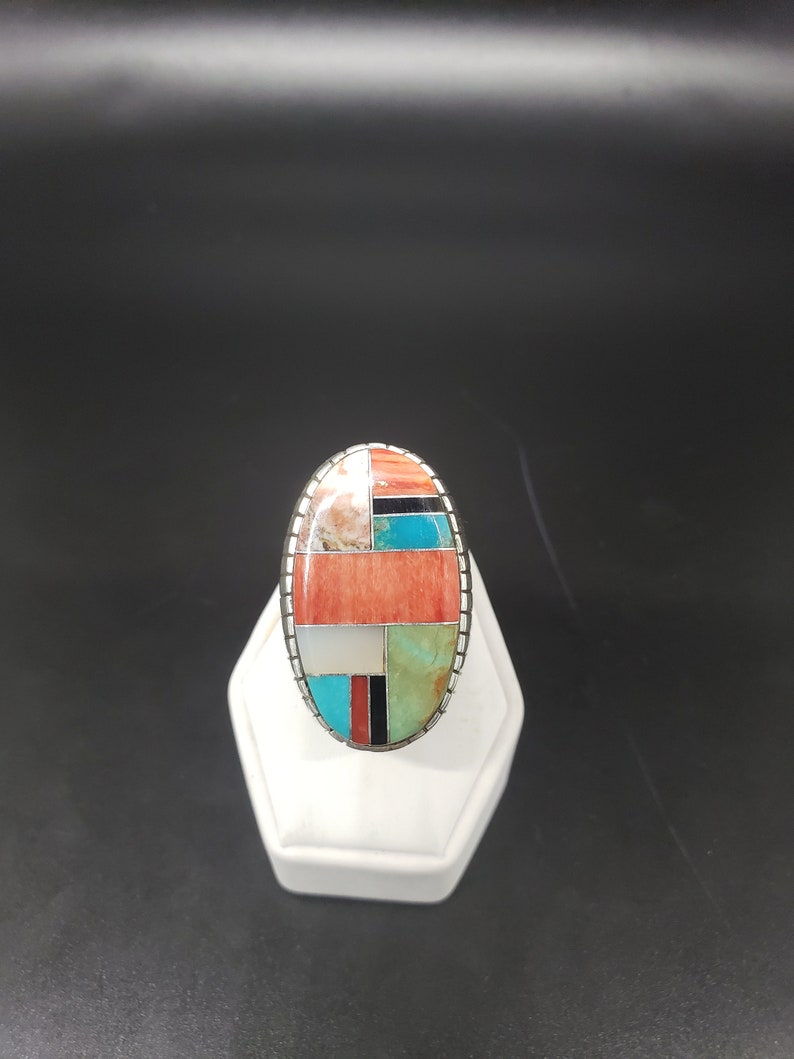 Multi stone inlay ring native American artist ray jack signed