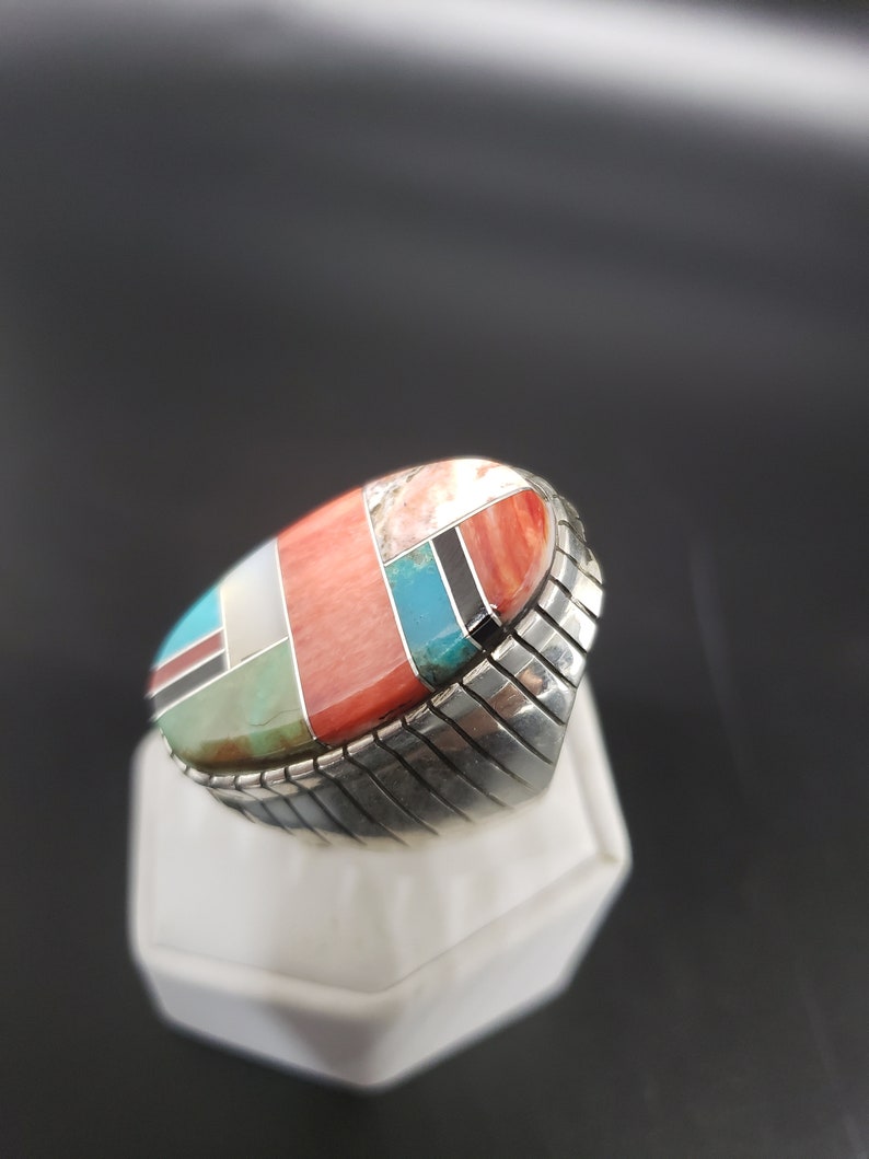 Multi stone inlay ring native American artist ray jack signed