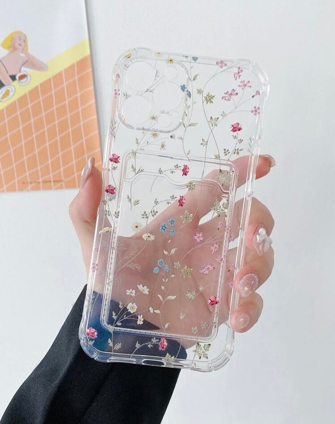 Floral Clear Card Slot Phone Case Iphone 11 12 13 Pro Max XR X - Etsy UK