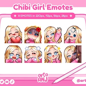 Chibi Girl Blonde Hair | Emote Set for Twitch, Discord or Youtube Streaming | Blue Eyes, Pale Skin