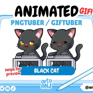 GATO NEGRO PNGtuber animado / Stream Pet / Chibi / Kitty / Twitch / Youtube / Stream GIFtuber listo para usar