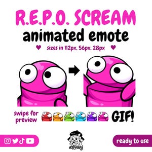 ANIMATED Repo SCREAM Emote for Twitch Stream & Discord | R.E.P.O. Game Meme Emote | 6 Colors