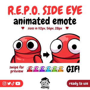 ANIMATED Repo SIDE EYE Stare Emote for Twitch Stream & Discord | R.E.P.O. Game Meme Emote | 6 Colors