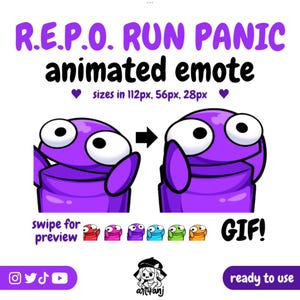 ANIMATED Repo RUN PANIC Emote for Twitch Stream & Discord | R.E.P.O. Game Meme Emote | 6 Colors