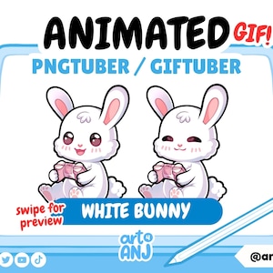 BUNNY geanimeerde PNGtuber | Twitch-streams | Onenigheid Reactief | Stream huisdier | Konijn GIFtuber Vtuber