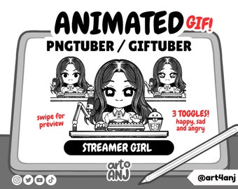 Streamer Anime Girl GIFtuber 3 Expressions | Chibi | Gamer | Twitch | Youtube | Stream PNGTuber Ready To Use | OMORI