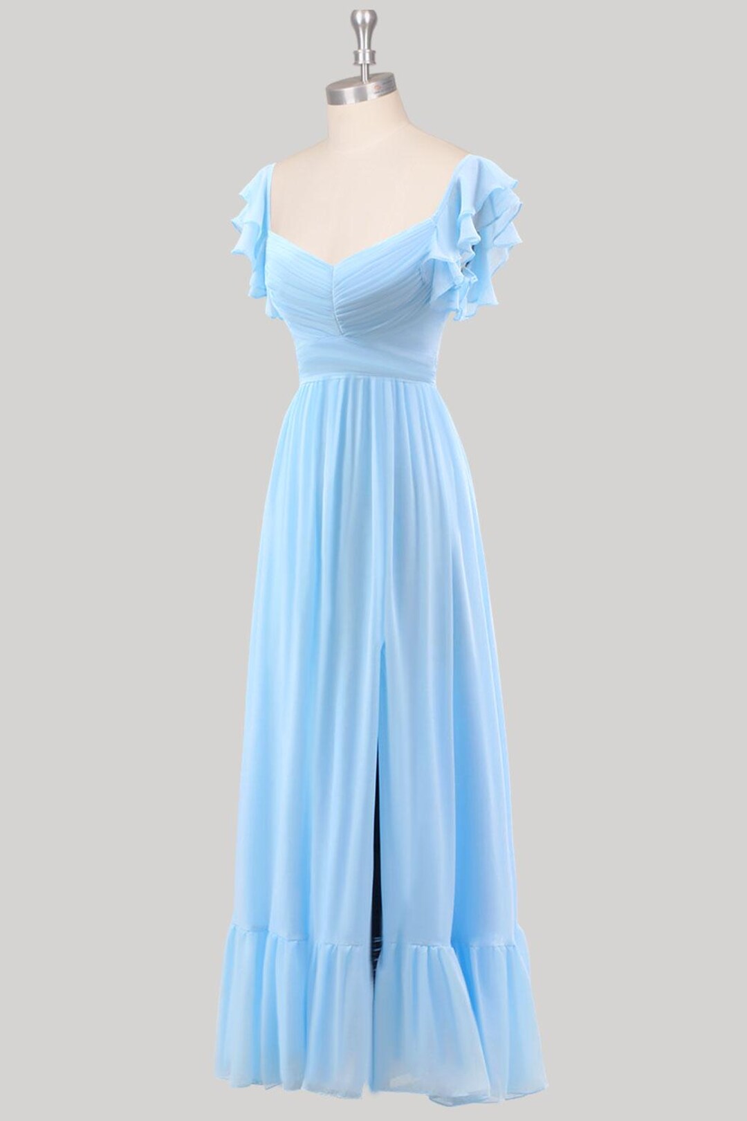 Light Blue Puff Sleeves Long Evening Dress main image 1