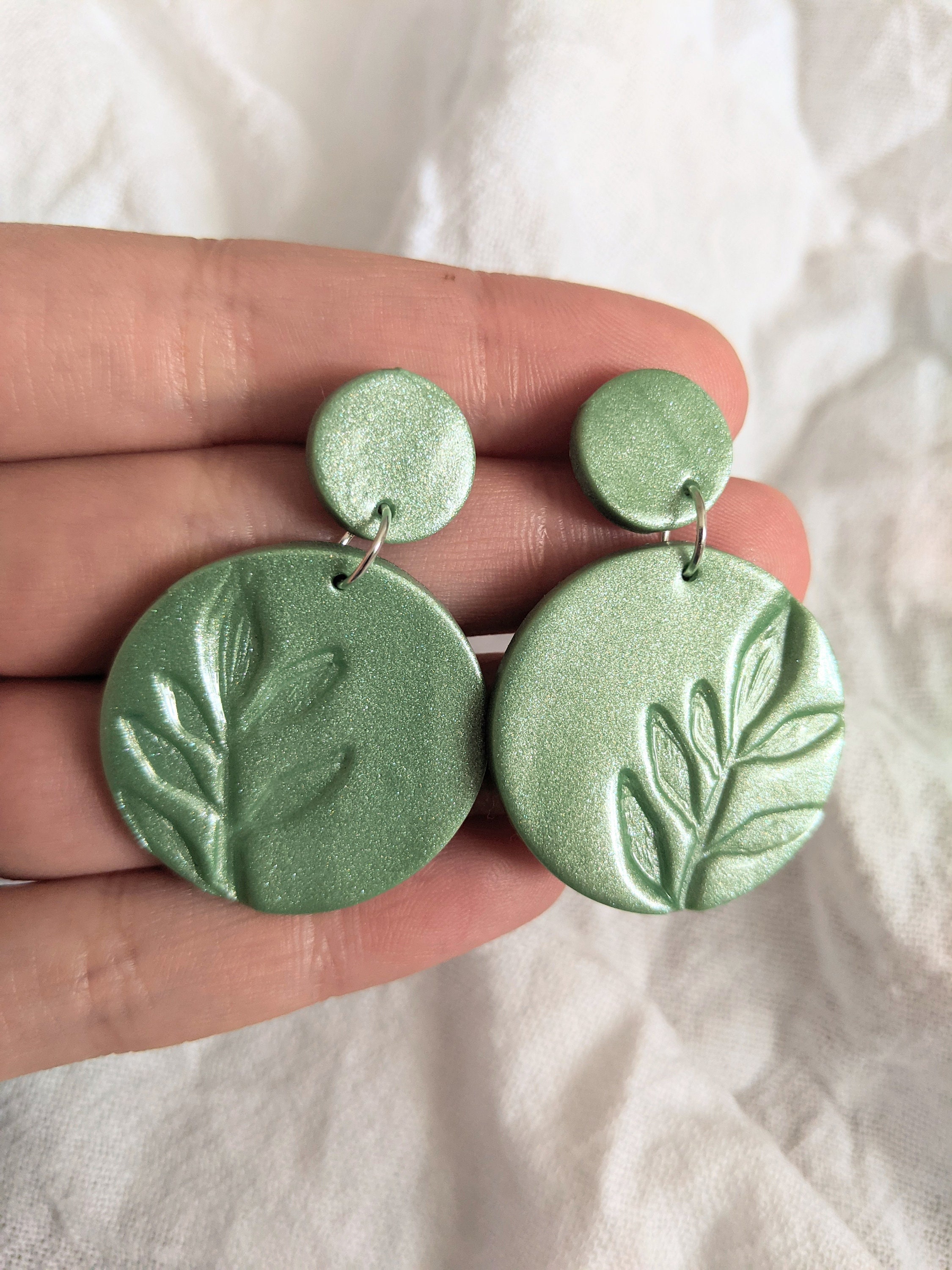 Sage Green Polymer Clay Spring Earrings with Olive Branch Etsy