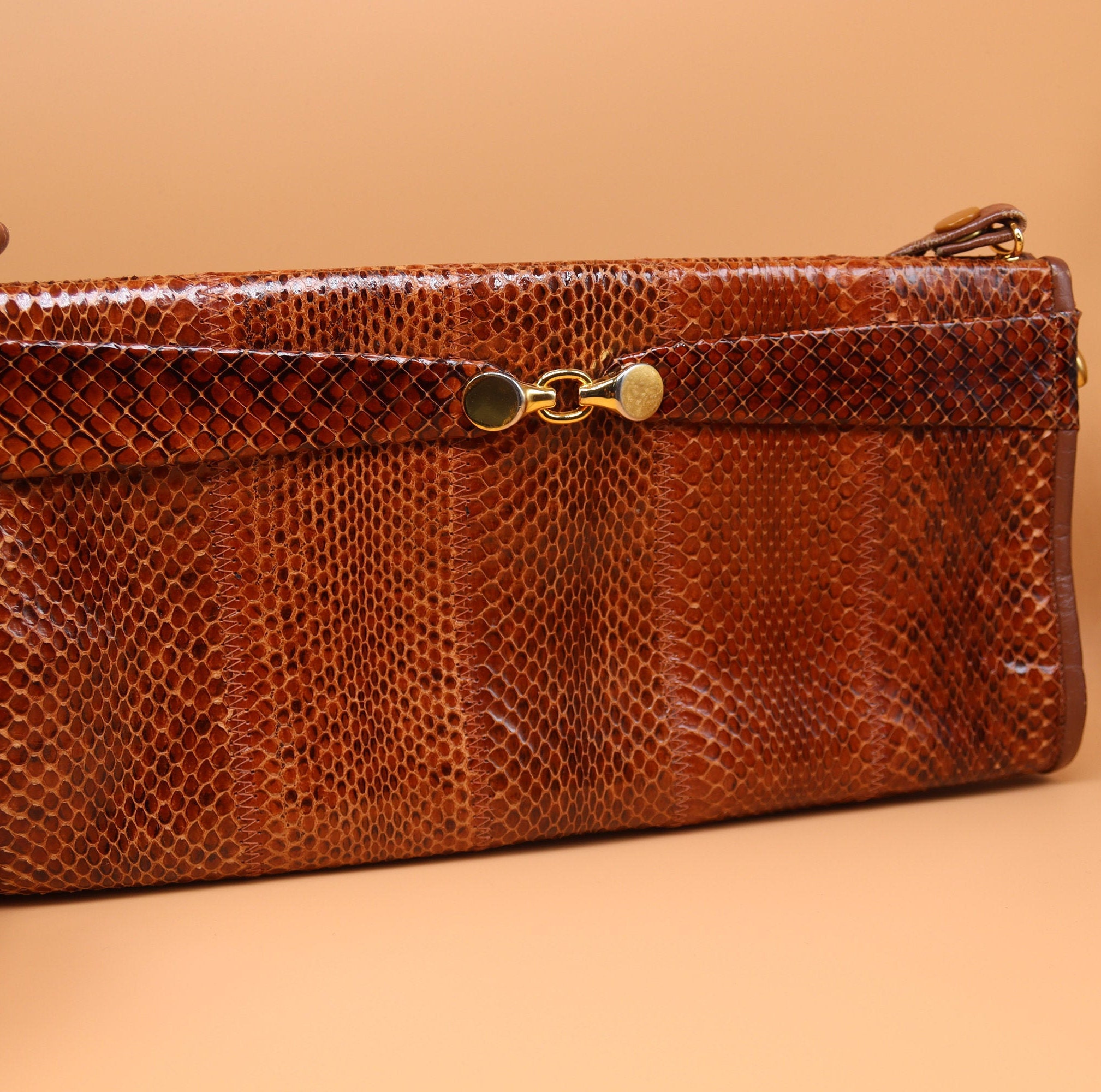 Vintage Jane Shilton Genuine Snakeskin & Brass Hand Bag Made | Etsy