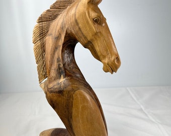 Wooden Carved Horse Bust Indonesian Style Carving