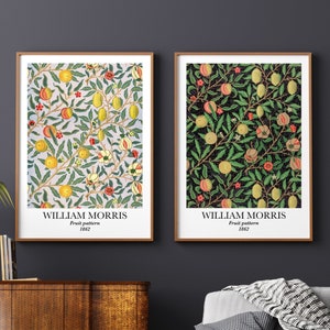 William Morris Botanical Art | Fruit Pattern Art Print | Boho Minimalist Decor | Set of 2 Wall Art | Living Room Decor | Vintage Retro Print