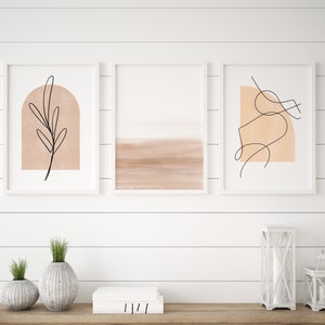 Set of 3 Neutral Abstract Art Prints | Boho Minimalist Artwork | Abstract Beige Decor | Minimal Line Art | Living Room Wall Art | Print Set