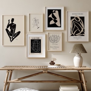 Modern Abstract Set of 6 Print, Henri Matisse Exhibition Art, Woman Cut Outs Art, Minimalist Botanical Line Art, Living Room Art Prints