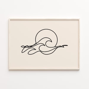 Wave Line Art Print | Fine Line Art Poster | Neutral Art | Modern Boho Wall Art | Gift For Surfer | Ocean Lover Gift | Earth Tone Abstract