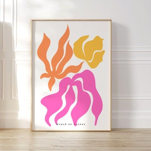 Buque de flores Print, Botanical Wall Art Decor, Flower Illustration, Minimalist Abstract Art, Colourful Floral Art, Retro Pop Colour Print