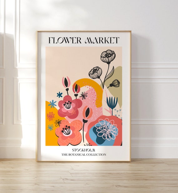 Stockholm Flower Market Print, Botanical Art Print, Floral Illustration, Bright Colourful Art, Contemporary Wall Art Decor, Boho Home Decor