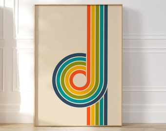 Arte retrò vintage arcobaleno, poster retrò anni '70, estetica artistica anni '70, arte arcobaleno colorata e alla moda, stampa retrò Bauhaus, decorazione murale alla moda