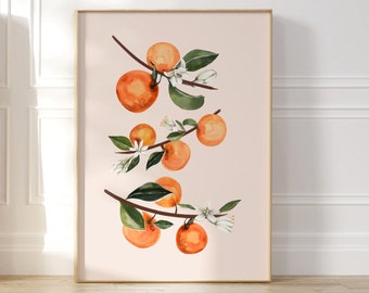 Vintage Citrus Print, Orange Art Prints, Botanical Giclée Prints, Kitchen Wall Art Decor, Orange Clementine, Citrus Fruit Watercolor Gouache