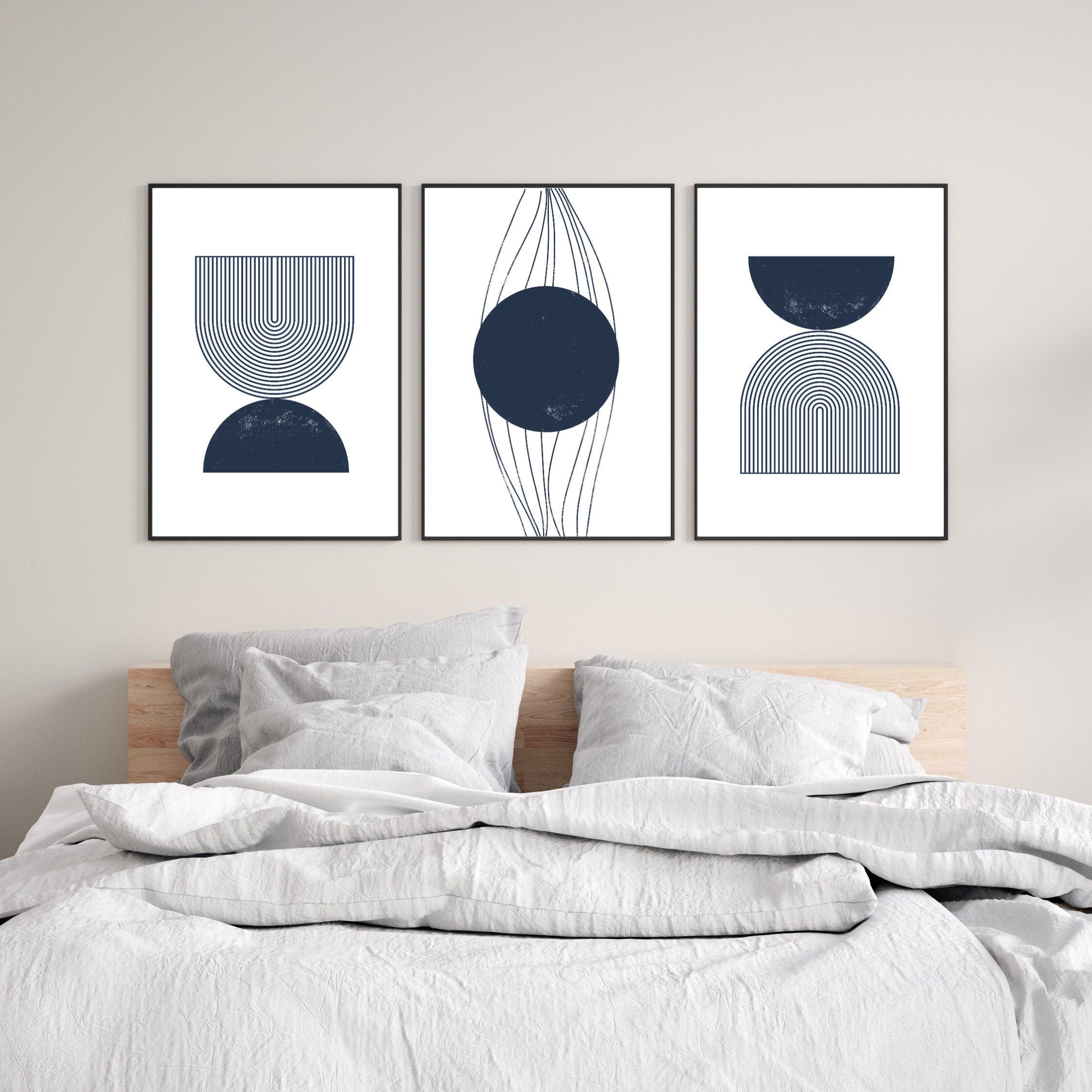 Set of 3 Navy Wall Art Living Room Art Mid Century Modern - Etsy