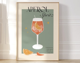 Aperol Spritz Retro Cocktail Print, Retro Drink Recipe Colourful Art, Vintage Bar Print, Bar Cart Print, Above Bar Cart Decor, Kitchen Decor