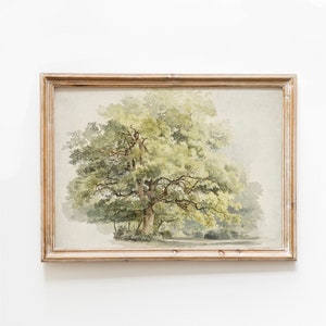 Retro Painting Art Print, Watercolour Tree Painting, Retro Vintage Wall Art, Home Wall Decor, Rustic Vintage Landscape Art, Wall Art Decor