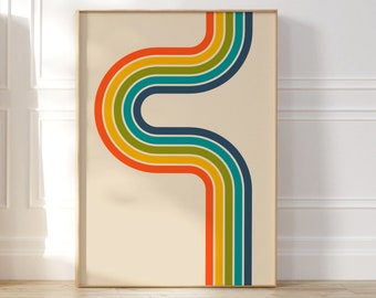 Stampa artistica retrò vintage, poster retrò anni '70, estetica artistica anni '70, arte arcobaleno colorata e alla moda, stampa retrò Bauhaus, decorazione murale alla moda