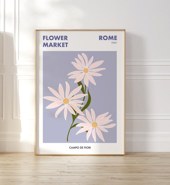 Rome Flower Market Print, Minimalist Botanical Art, Pastel Lilac Floral Illustration, Contemporary Wall Art Decor, Living Room Wall Art