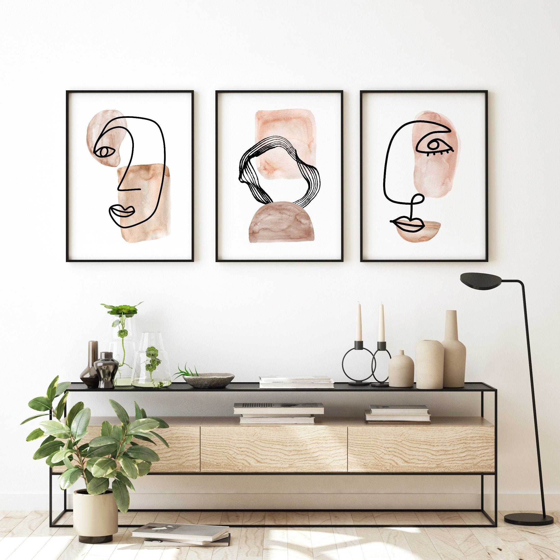 Neutral Abstract Art Set of 3 Print Abstract Face Line Art Etsy Nederland