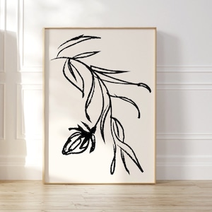 Minimalist Plant Line Art Print | Boho Neutral Wall Art | Black Beige Botanical Art | Leaf Line Drawing Art | Minimal Home Decor | Florals