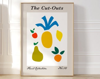 Retro Vintage Colourful Art, Matisse Inspired Wall Art, The Cut Outs Fruit Collection Art, Kitchen Wall Art Decor, Dinning Room Wall Decor