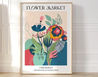 Kopenhagen Blumenmarkt Poster, Bunt Botanischer Garten Druck, Botanisches Wanddekor, Kopenhagen Blumenkollektion, Wohnzimmer Wandkunst