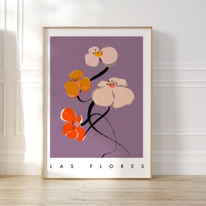 Las Flores Art Print, Wall Art Decor, Botanical Wall Art, Floral Illustration, Lilac Colour Art, Minimalist Boho Art, Scandinavian Designs
