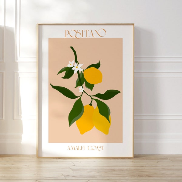 Positano Art Print, Amalfi Italy Print, Fruit Illustration Print, Kitchen Wall Decor, Dining Room Decor, Lemon Art, Still Life Citrus Poster