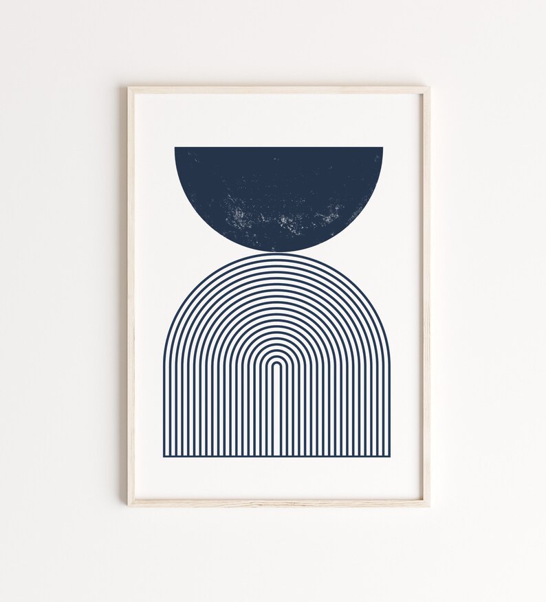 Set of 3 Navy Wall Art Living Room Art Mid Century Modern Etsy