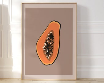 Sweet Papaya Poster, Papaya Illustration, Kitchen Wall Art, Kitchen Space Decor, Kids Room Wall Decor, Dining Room Wall Decor, Mid Century