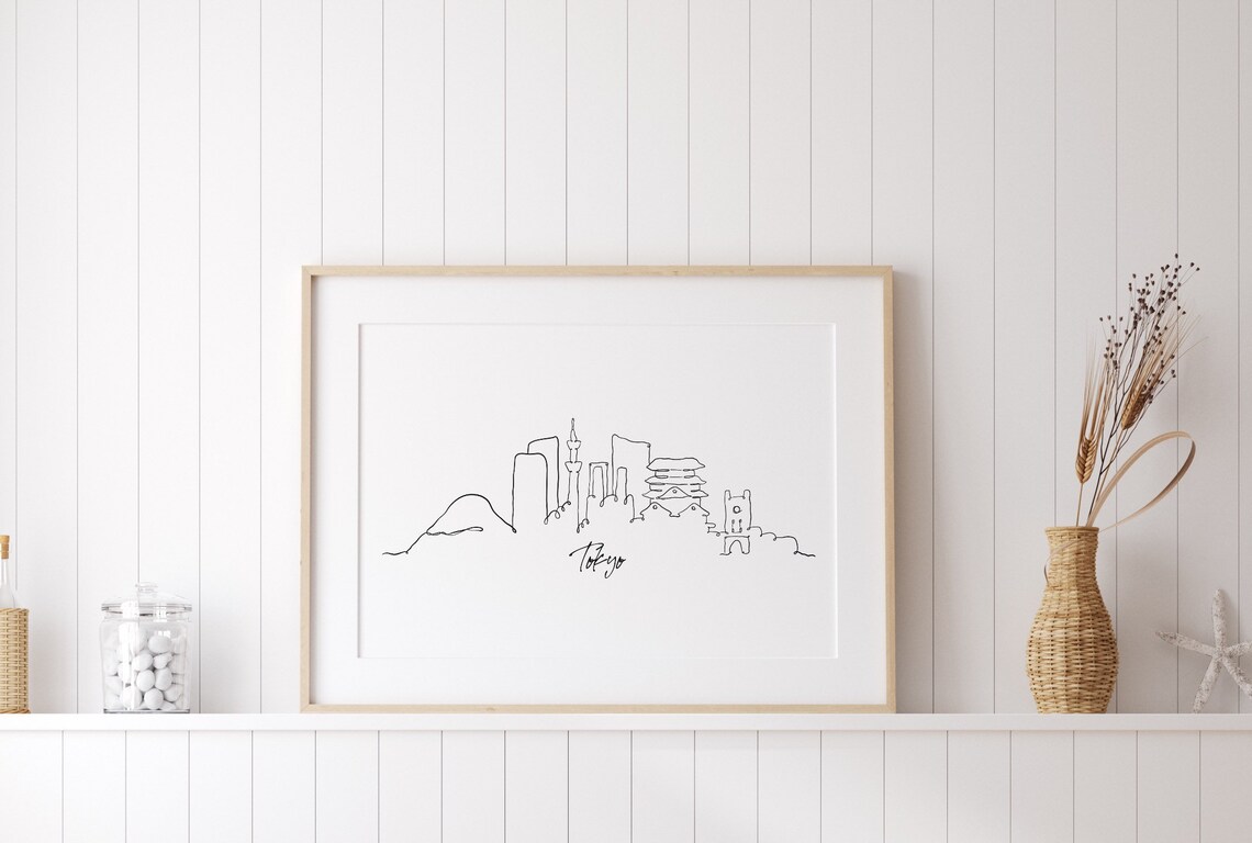 TOKYO Line Art Japan Line Drawing Poster Black and White Etsy
