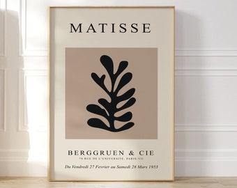 Recortes de Henri Matisse en negro y beige / Arte mural abstracto minimalista / Impresión de arte moderno de mediados de siglo / Póster de exposición inspirado en Matisse
