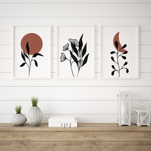 Set of 3 Prints Boho Sun Moon Wall Art Terracotta Art Set | Etsy