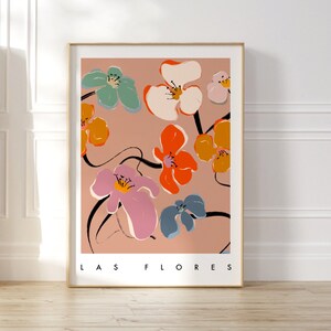 Las Flores Art Print, Wall Art Decor, Botanical Wall Art, Floral Illustration, Bright Colour Art, Minimalist Boho Art, Scandinavian Designs