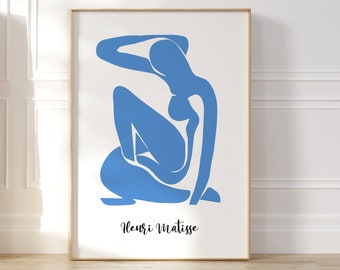 Henri Matisse Inspired Art, Matisse Cut Out Art, Blue Abstract Art, Minimalist Portrait Art, Mid Century Modern Art, Home Wall Art Decor