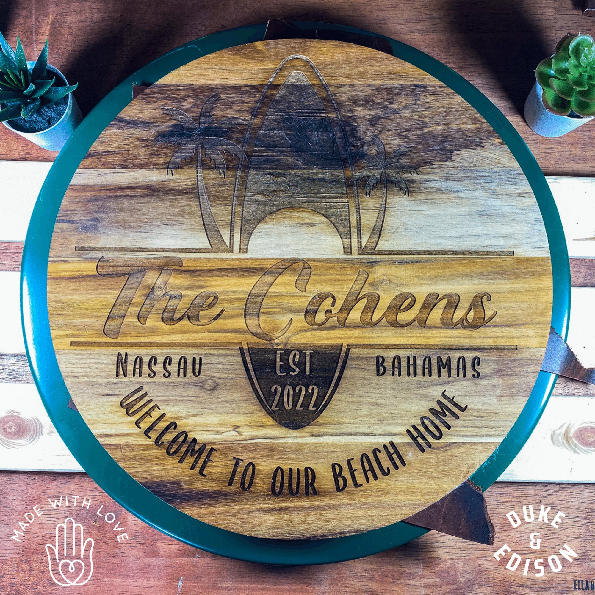 Teak Beach House Sign Personalized Round Wood Beach House Sign Etsy