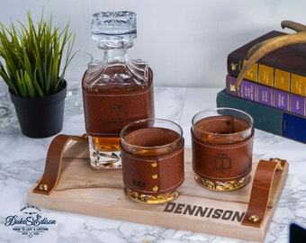 Personalisiertes Whisky-Dekanter-Geschenkset aus Holz, Whisky-Serviertablett, perfektes Barware-Geschenk für Männer