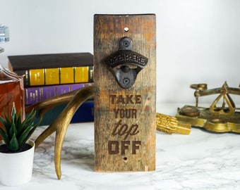 Custom Wall Mounted Bottle Opener with Magnetic Cap Catcher, Perfect for Beer Lovers, Authentic Whiskey Stave