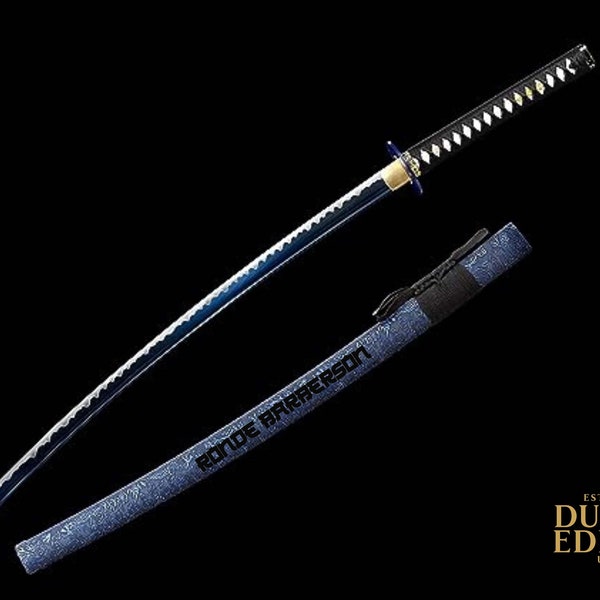 Blue Custom Engraved Katana Sword | High Carbon Steel | Full Tang