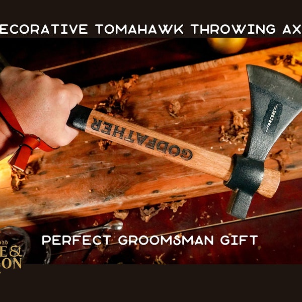 Custom Engraved Tomahawk Throwing Axe, Carbon Steel Blade & 12.5" Wooden Handle - Ideal Gift for Dad, Groomsman, or Special Occasions