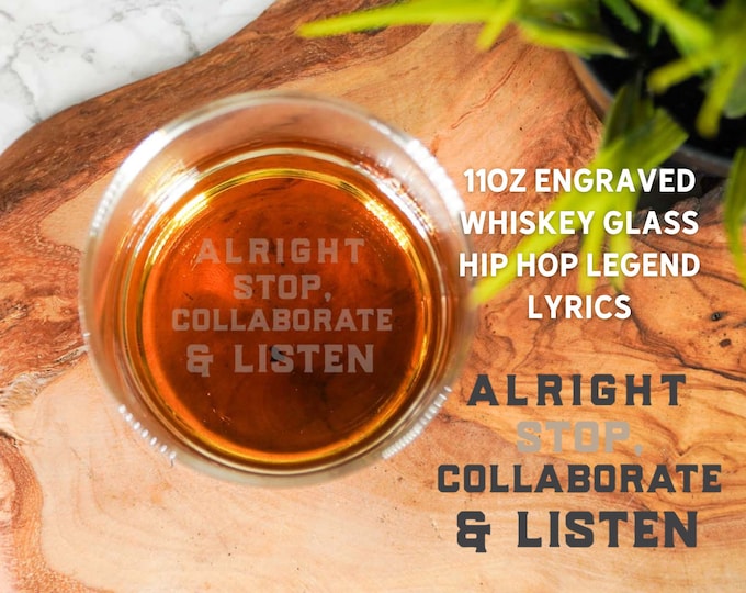 Vanilla Ice Legends Hip Hop Song Lyrics Engraved Whiskey Glass Gift, Alright Stop Collaborate and Listen