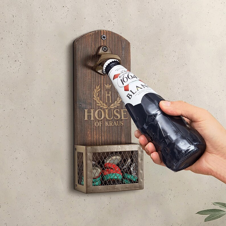 Personalized Mounted Bottle Opener with Cap Catcher, Perfect Beer Lovers