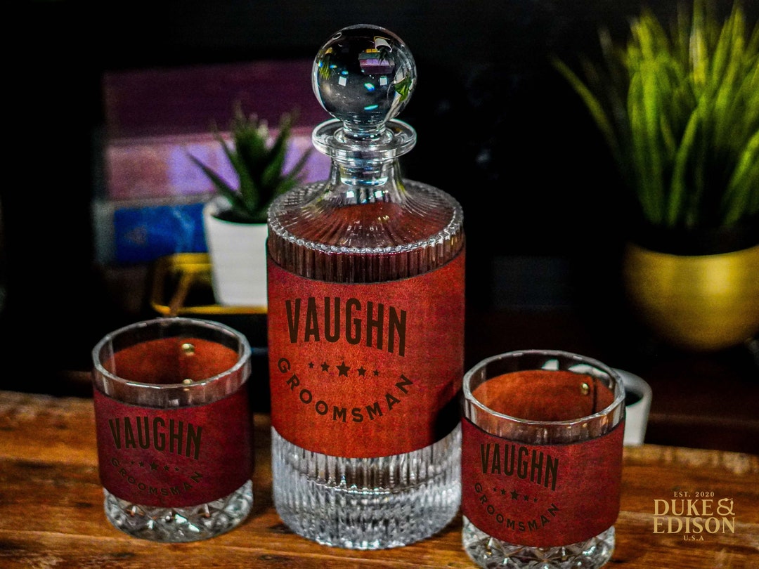 Personalized Vodka Decanter Set, Leather Engraved, Gifts for Dad ...
